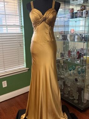 Morrell Maxie Gold Satin Maxi Evening Dress